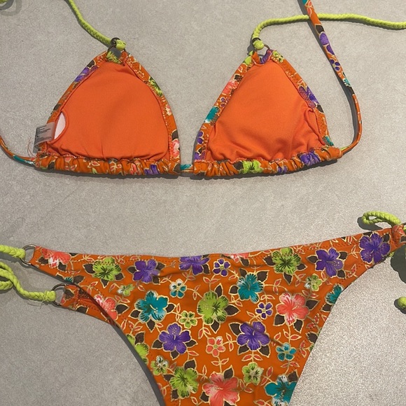 Women size small Neon bikini top and bottom set size ties triangle top - Picture 7 of 8